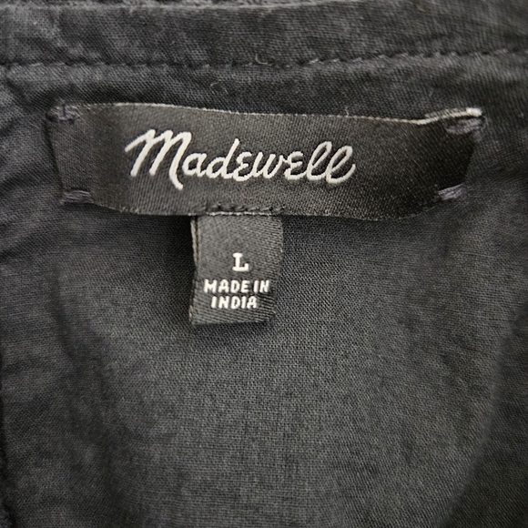 Madewell Alessia Fit Flare Dress Black Puff Short Sleeve Cut Out Back Large - Picture 5 of 8